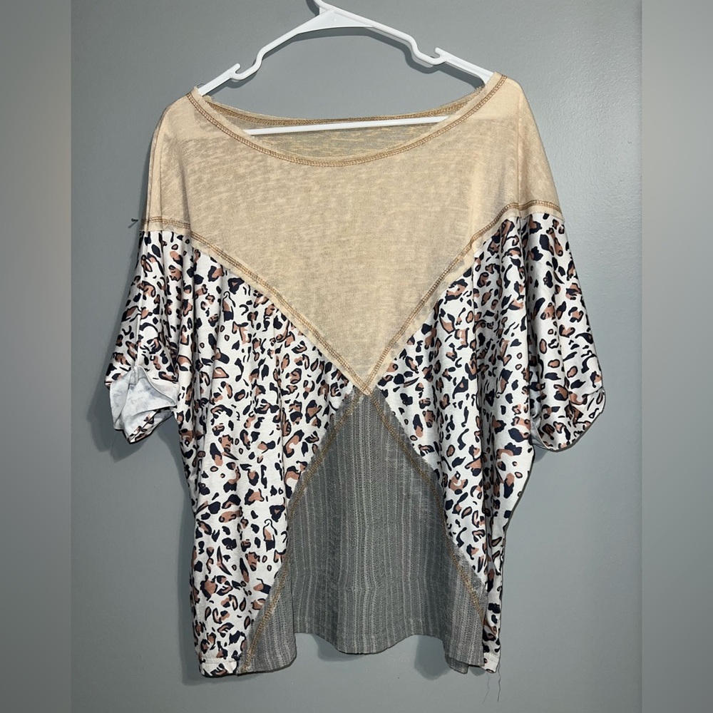 SHEIN Tan Cream Asymmetrical Relaxed Blouse